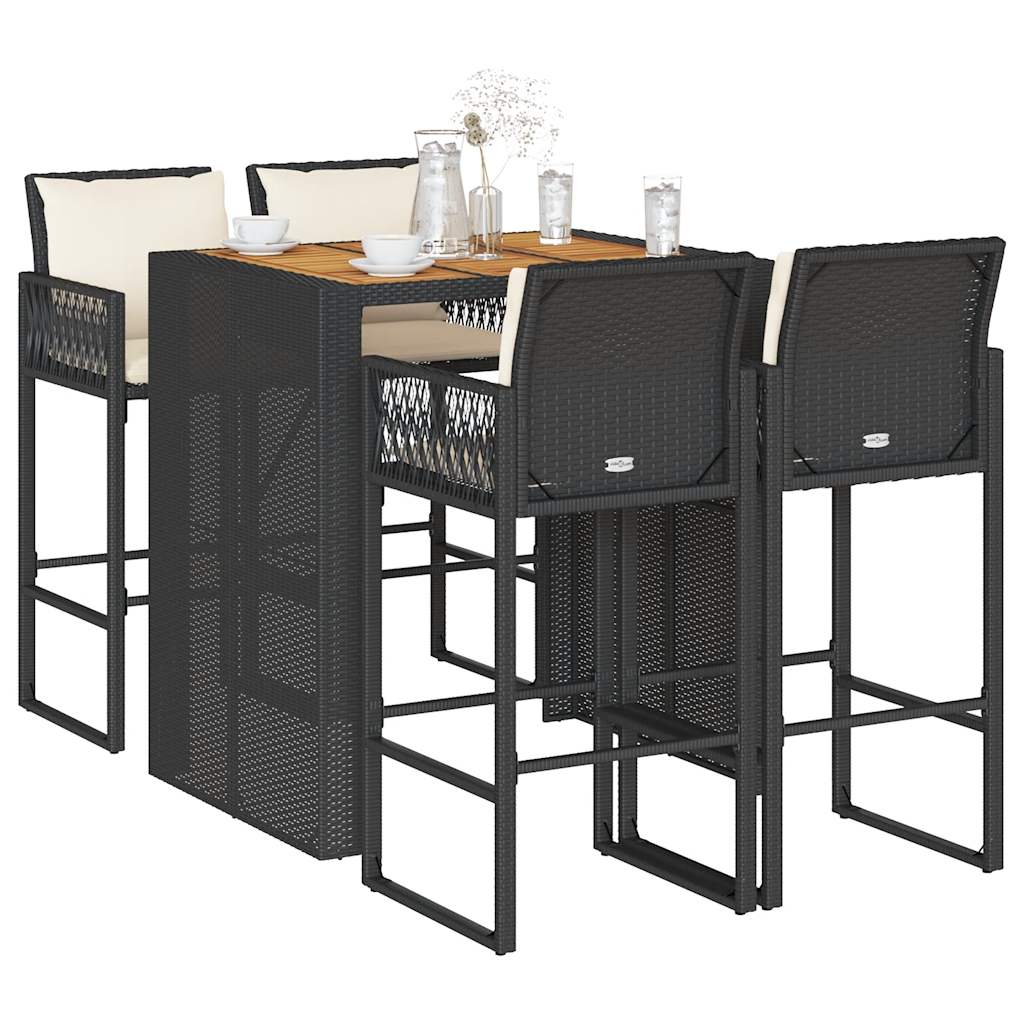 Ensemble De Bar De Jardin 5 Pcs Avec Coussins Poly Rotin