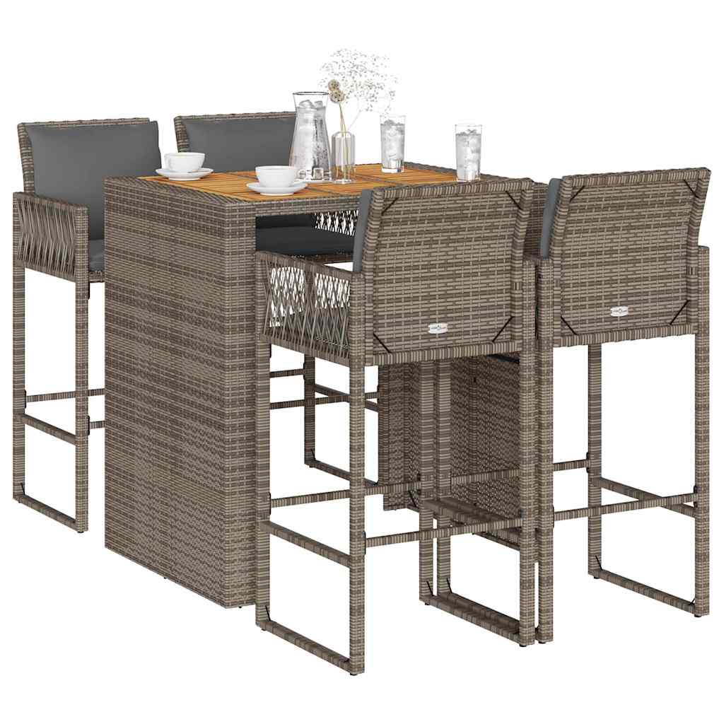 Ensemble De Bar De Jardin 5 Pcs Avec Coussins Poly Rotin