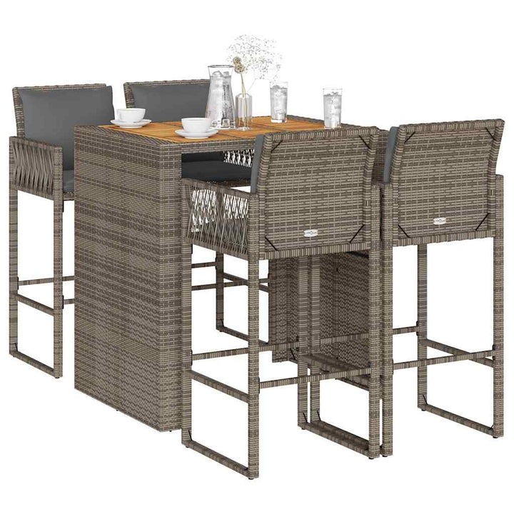 Ensemble De Bar De Jardin 5 Pcs Avec Coussins Poly Rotin