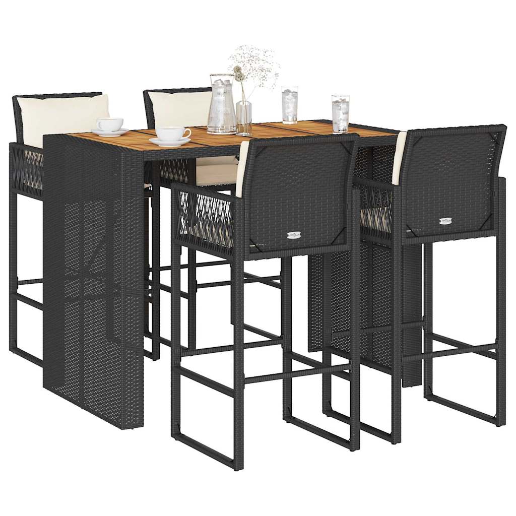 Ensemble De Bar De Jardin 5 Pcs Avec Coussins Poly Rotin