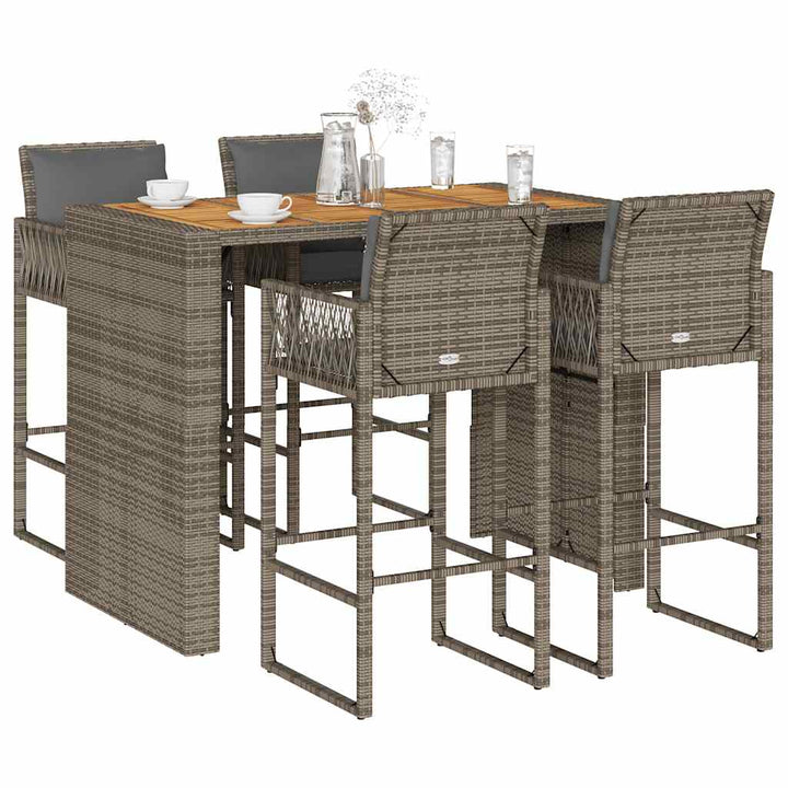 Ensemble De Bar De Jardin 5 Pcs Avec Coussins Poly Rotin