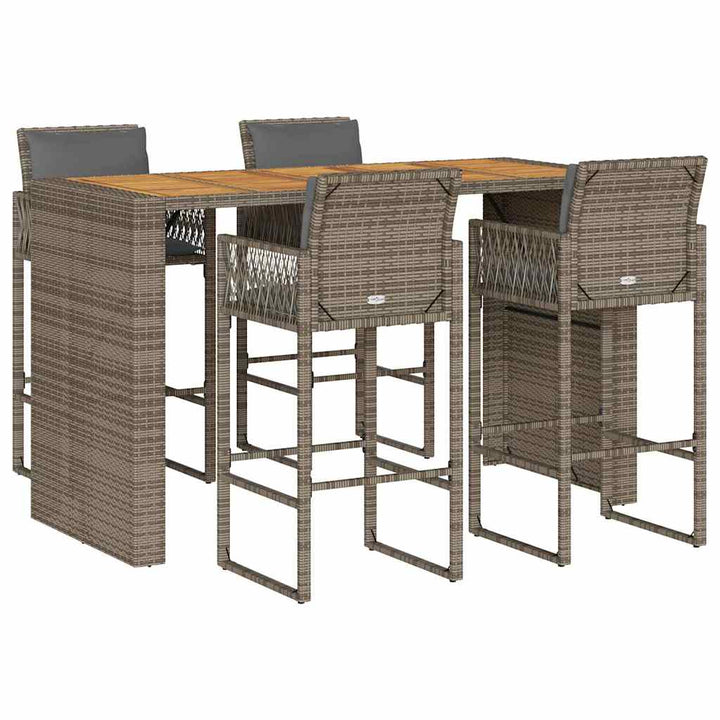 Ensemble De Bar De Jardin 5 Pcs Avec Coussins Poly Rotin