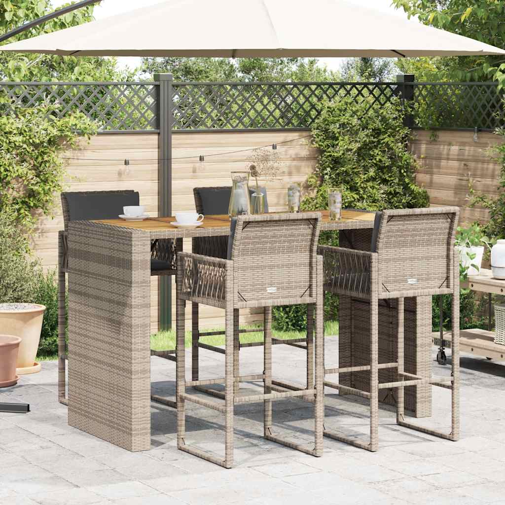 Ensemble De Bar De Jardin 5 Pcs Avec Coussins Poly Rotin