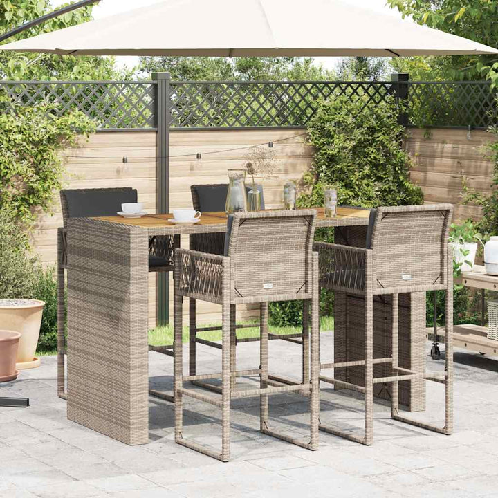 Ensemble De Bar De Jardin 5 Pcs Avec Coussins Poly Rotin