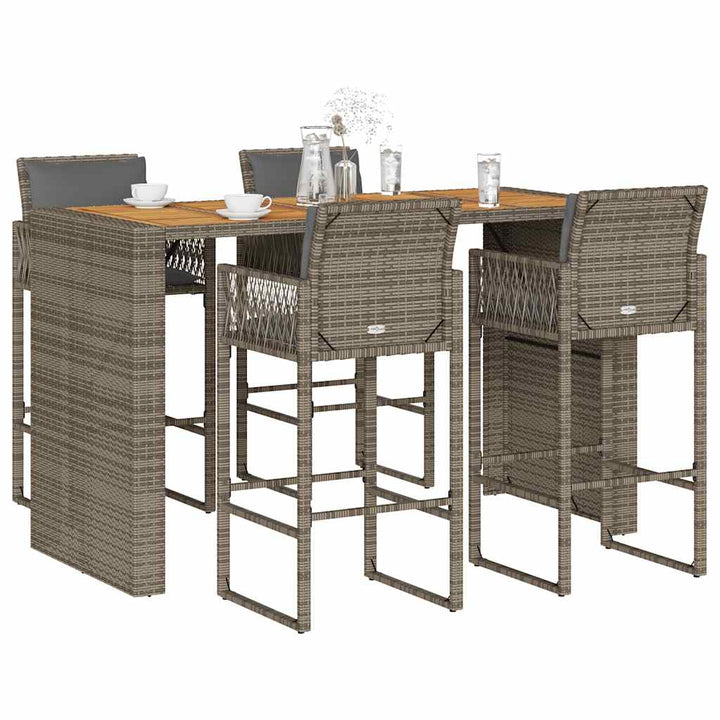 Ensemble De Bar De Jardin 5 Pcs Avec Coussins Poly Rotin