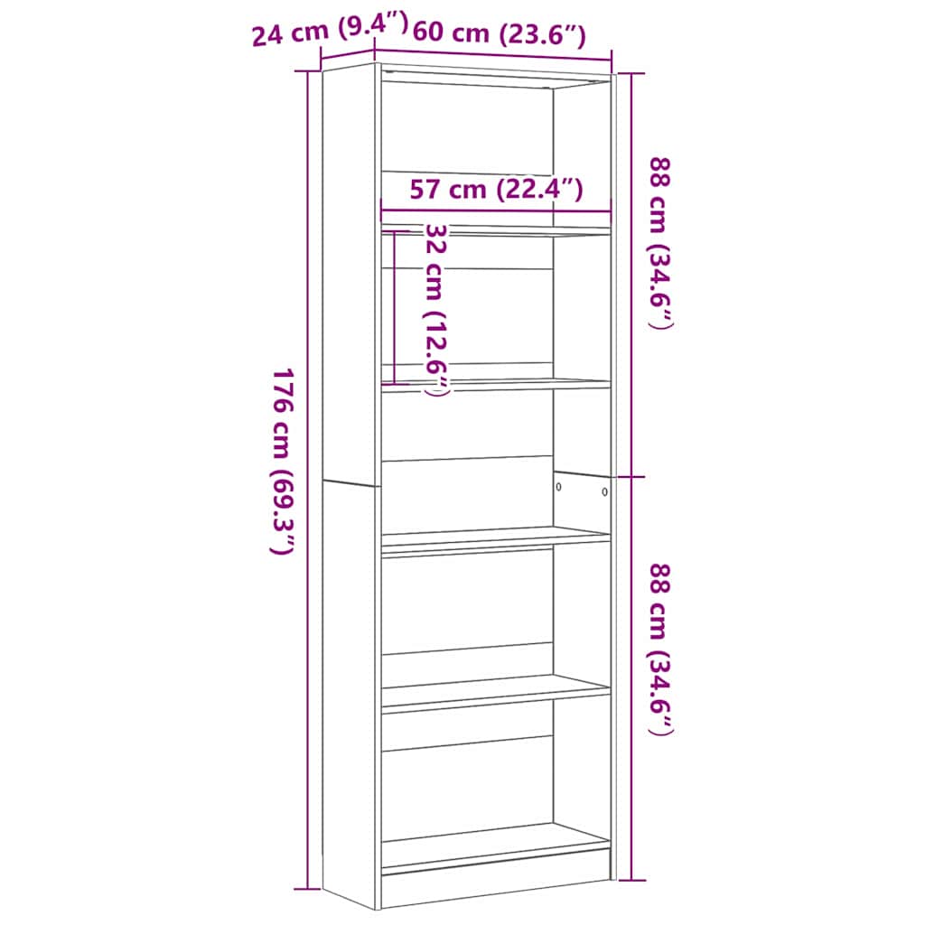Bibliothèque En - 60 X 24 X , Bois Ingénieré Chêne Noir