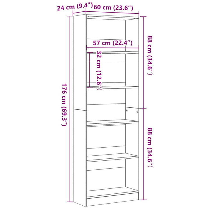 Bibliothèque En - 60 X 24 X , Bois Ingénieré Chêne Noir