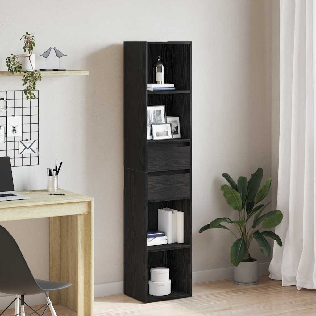 Bibliothèque Modulable  Noir Chêne 36X30X171 Cm Bois D'ingénierie