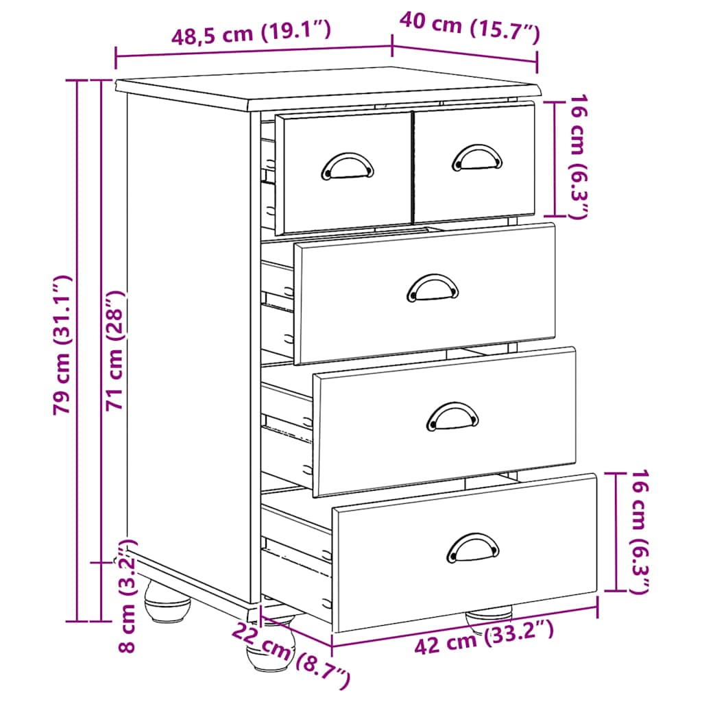 Commode 'Askim' 45,8X40X79 Cm Bois Massif Pin