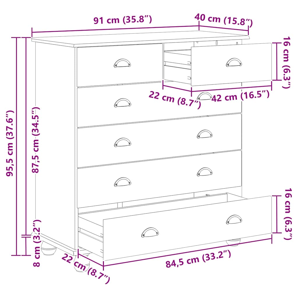 Commode &quot;Askim&quot; He 91X40X95,5 Cm En Bois De Pin Massif
