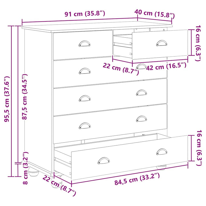 Commode &quot;Askim&quot; He 91X40X95,5 Cm En Bois De Pin Massif