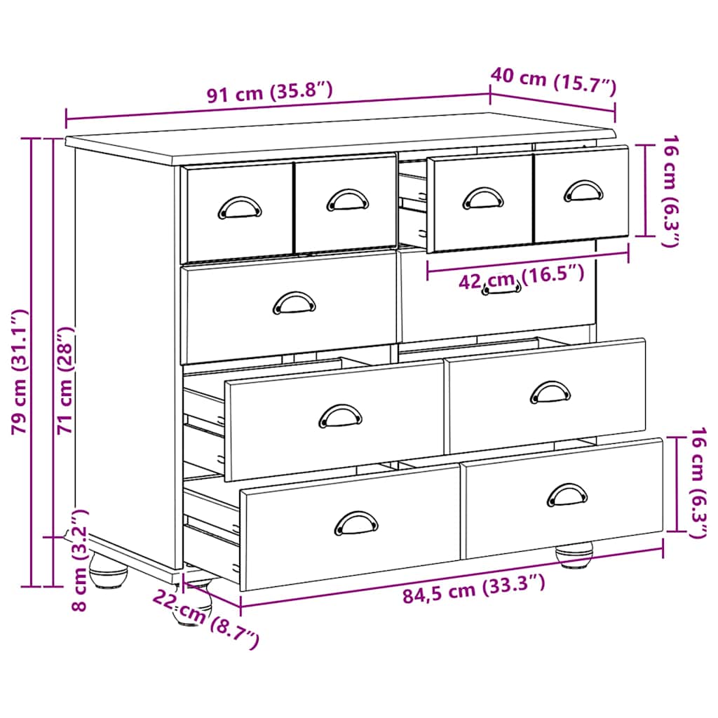 Commode 'Askim'he 91X40X79 Cm Bois De Pin Massif