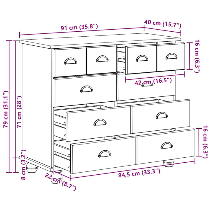Commode 'Askim'he 91X40X79 Cm Bois De Pin Massif