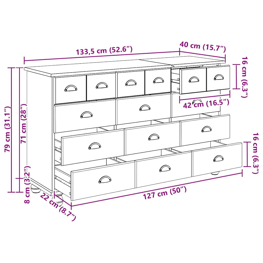 Commode &quot;Askim&quot; 79X40X133.5 Cm Bois Massif De Pin