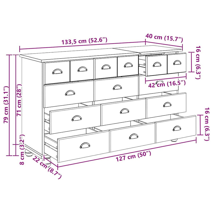 Commode &quot;Askim&quot; 79X40X133.5 Cm Bois Massif De Pin