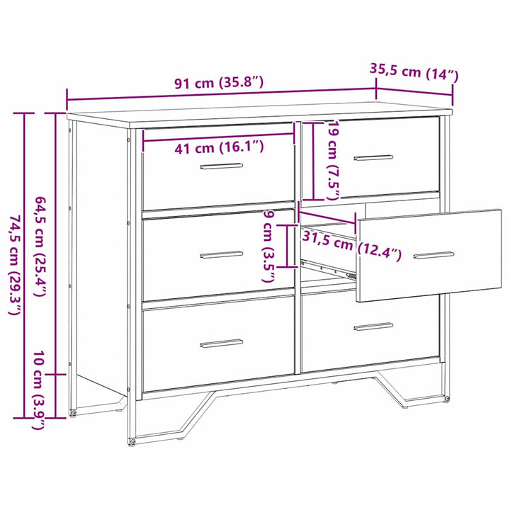 Commode 91X35.5X74.5 Cm Bois Reconstitué