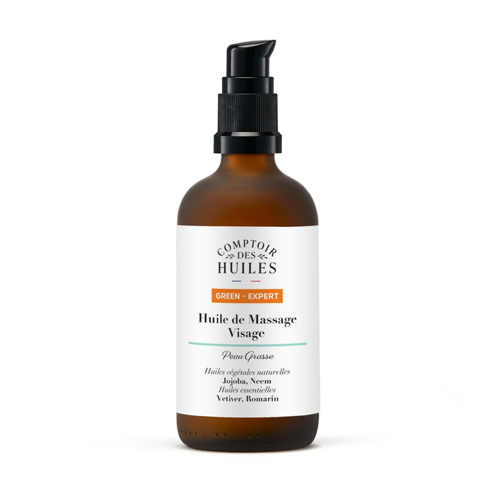 Huile de Massage Régulatrice Bio – Purifiante & Équilibrante | Senteurs Vétiver & Romarin | Certifiée Bio