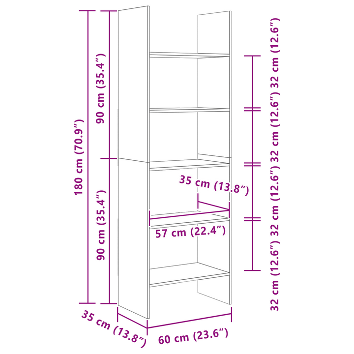 Bibliothèque 60 X 35 X 180 Cm Bois D'ingénierie