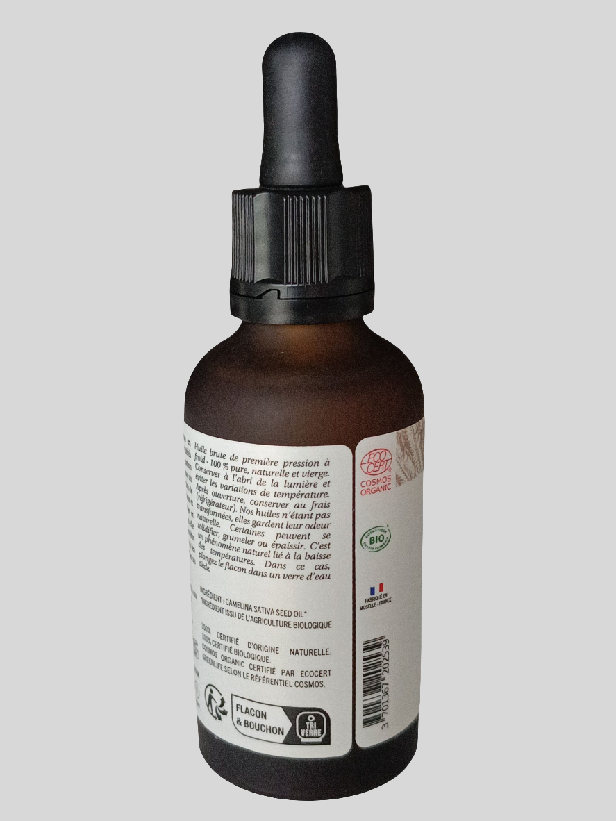 Huile de Cameline Bio – Rééquilibrante & Apaisante | Visage, Cheveux & Corps | 100 % Naturelle et Certifiée Bio