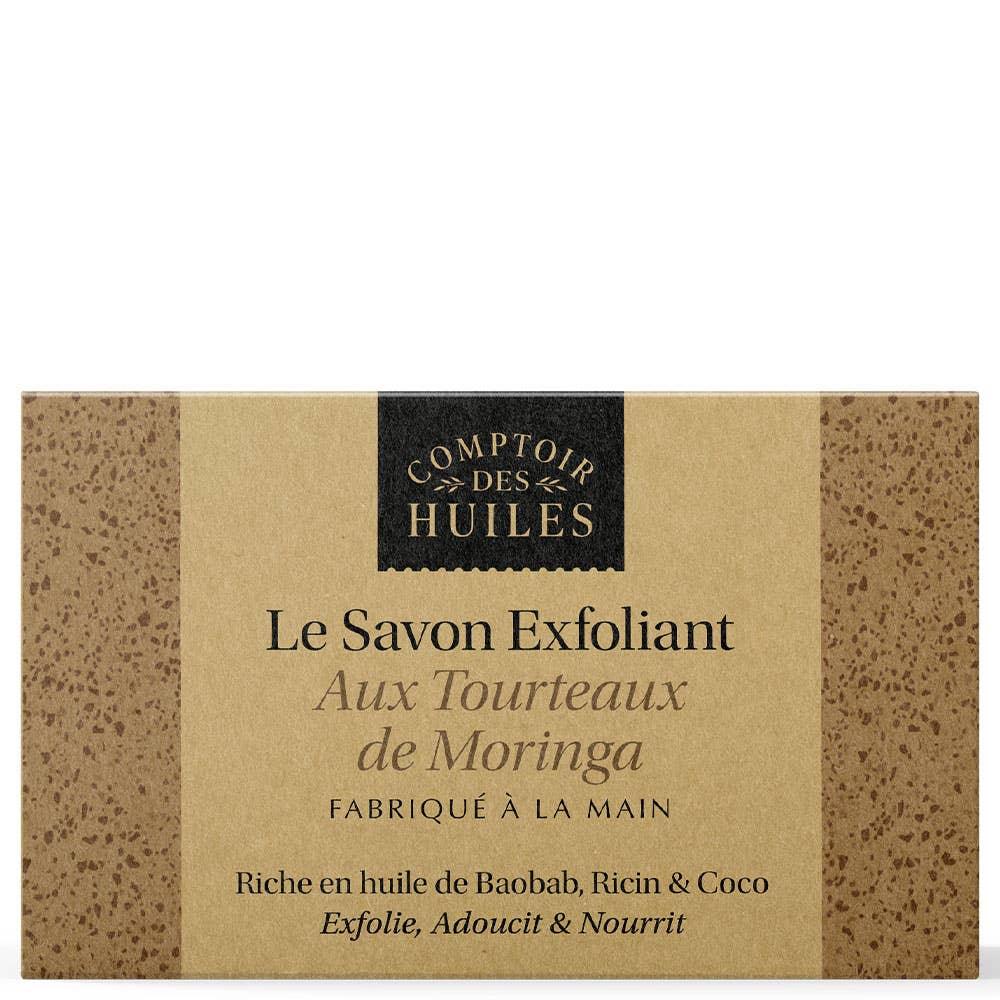 Savon Exfoliant Bio aux Tourteaux de Moringa – Corps | Fabriqué à la Main en France | 100/100 sur Yuka 🥕