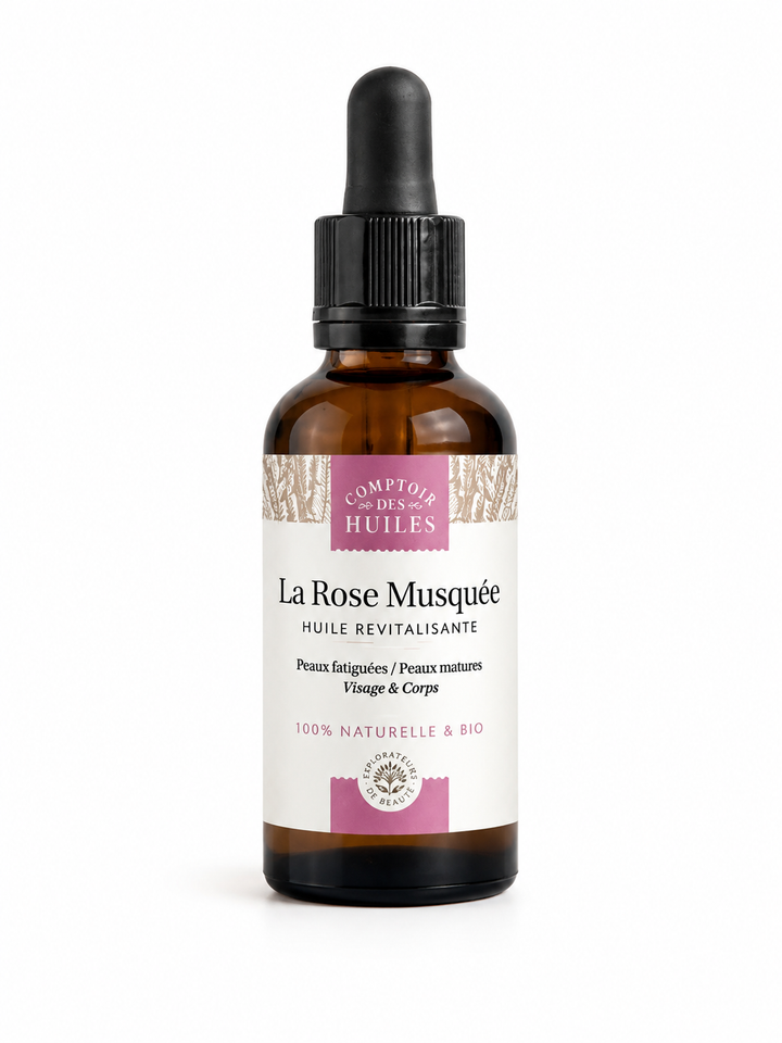 Huile de Rose Musquée Bio – Revitalisante &amp; Anti-Âge | Visage &amp; Corps | Réduit Rides &amp; Taches Brunes | 100 % Naturelle et Certifiée Bio