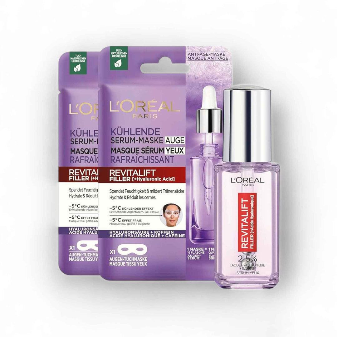 L’Oréal Paris Revitalift Filler Masque Yeux au Sérum – Acide Hyaluronique & Caféine – Effet Froid -5°C
