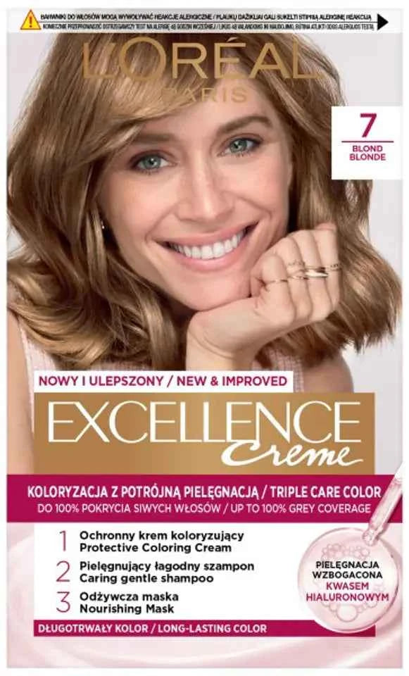 L’Oréal Paris Excellence Crème 7 Blond | Coloration Permanente Triple Soin à l’Acide Hyaluronique