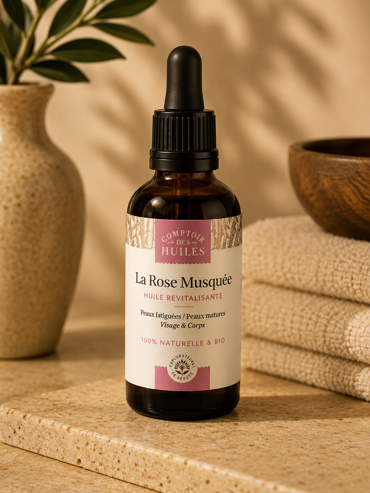 Huile de Rose Musquée Bio – Revitalisante &amp; Anti-Âge | Visage &amp; Corps | Réduit Rides &amp; Taches Brunes | 100 % Naturelle et Certifiée Bio