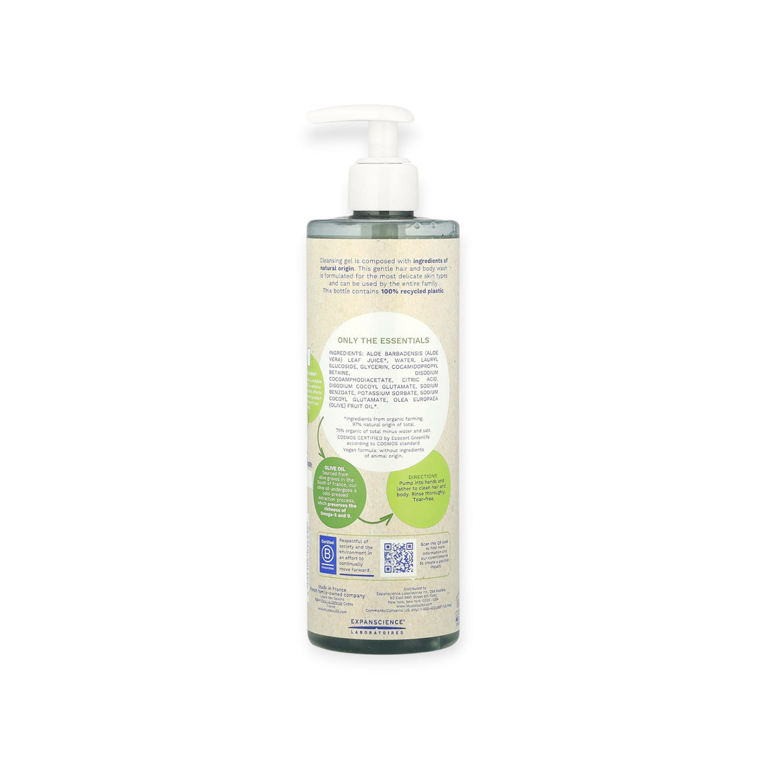 Mustela Gel Lavant Famille BIO – Corps & Cheveux – Huile d’Olive Bio – Sans Parfum – 400 ml