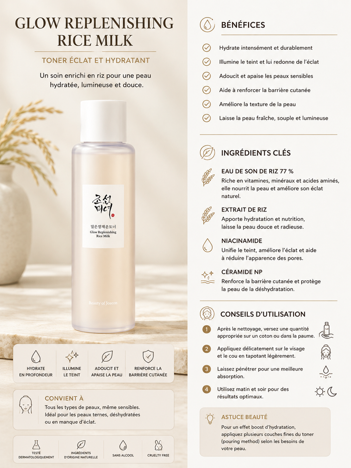 Beauty of Joseon - Glow Replenishing Rice Milk (Tonique Illuminateur au Lait de Riz)