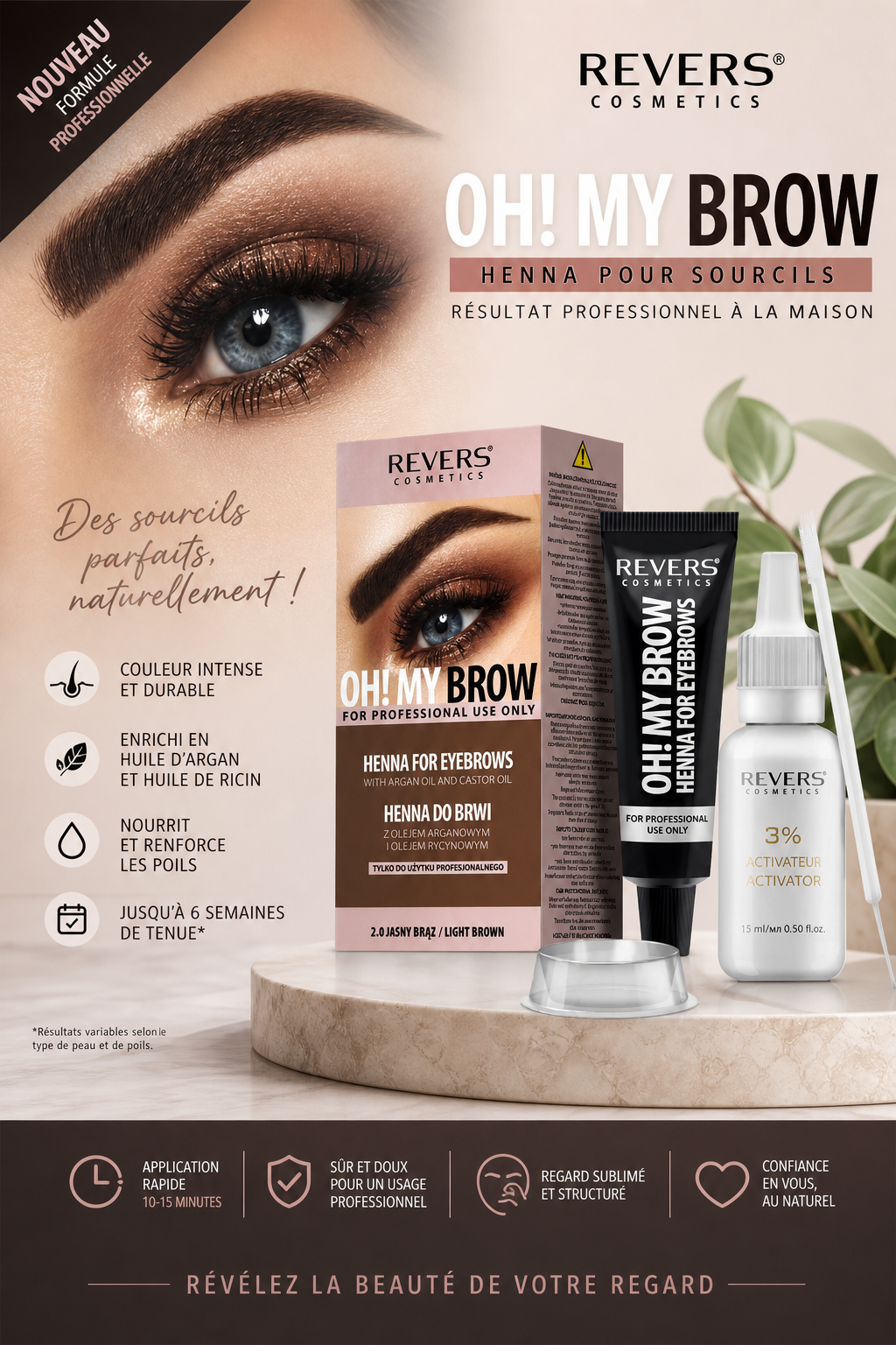 Kit de Coloration Sourcils Revers Oh! My Brow – Teinture Henna Professionnelle à l&