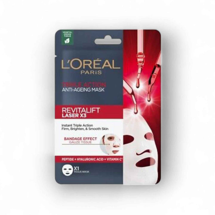 L’Oréal Paris Revitalift Laser X3 Masque Tissu Anti-Âge – Effet Bandage – Peptide, Acide Hyaluronique & Vitamine C – 28 g