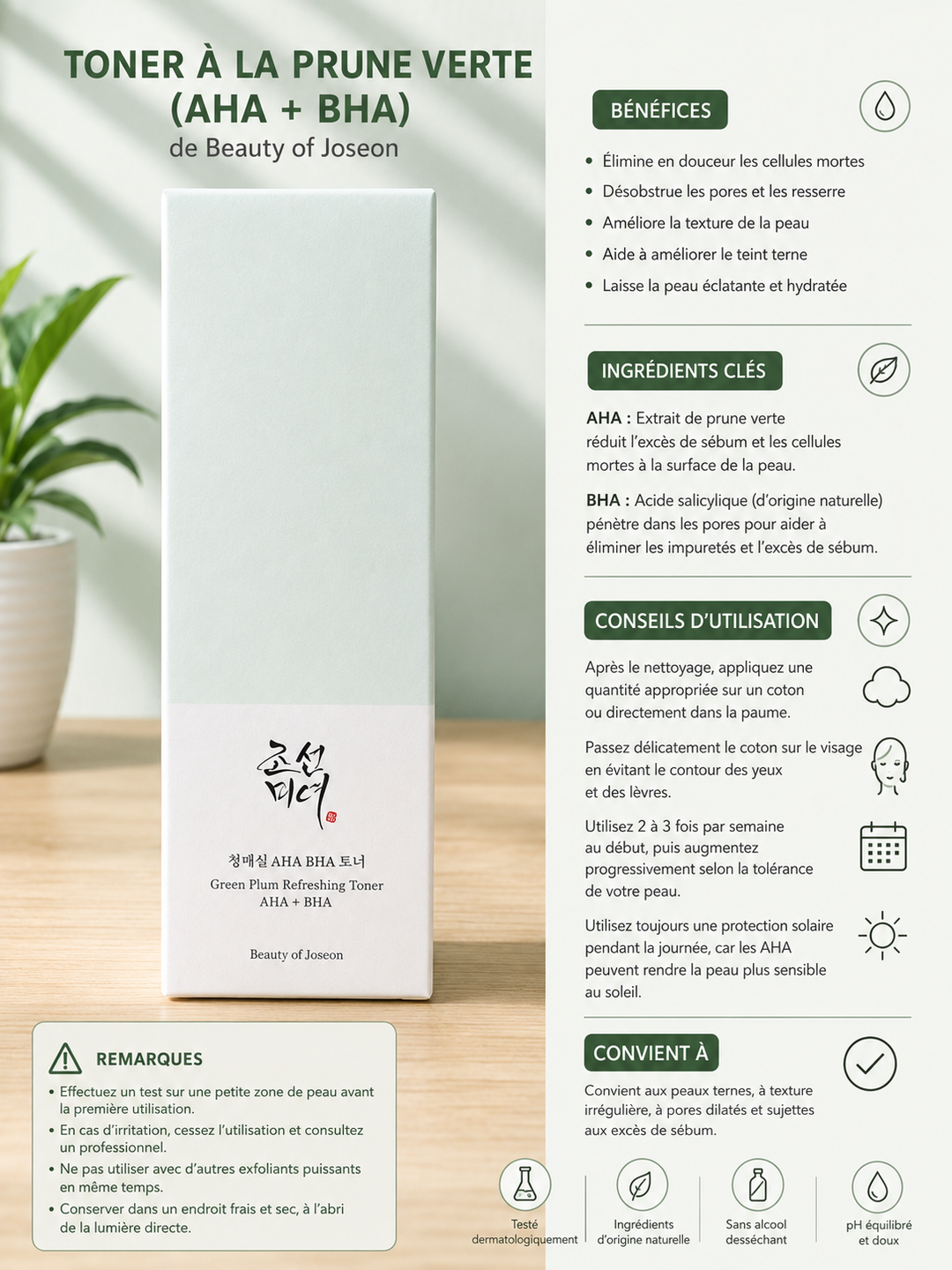 Beauty of Joseon - Green Plum Refreshing Toner (Tonique Exfoliant AHA + BHA) - 150ml