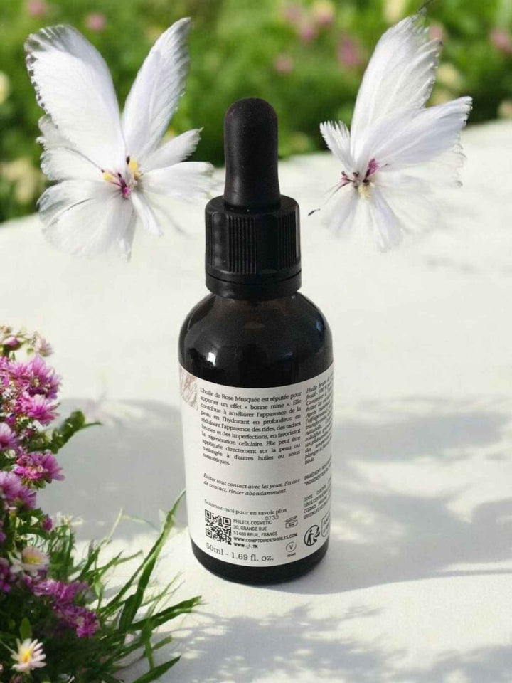 Huile de Rose Musquée Bio – Revitalisante & Anti-Âge | Visage & Corps | Réduit Rides & Taches Brunes | 100 % Naturelle et Certifiée Bio