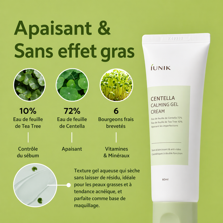 iUNIK Centella Calming Gel Cream 60ml – Crème Gel Apaisante Hydratante Peaux Sensibles