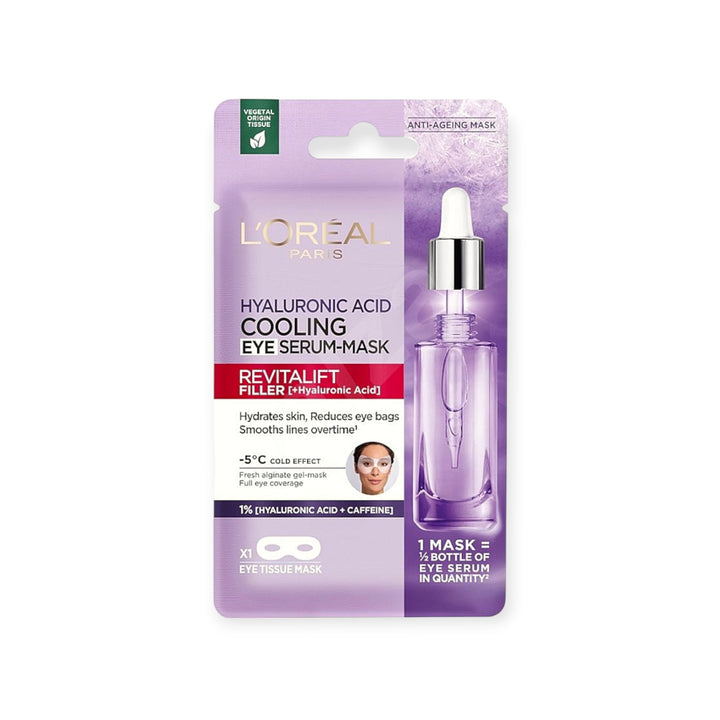 L’Oréal Paris Revitalift Filler Masque Yeux en Tissu – À l'Acide Hyaluronique et Caféine – Effet Frais – Unité
