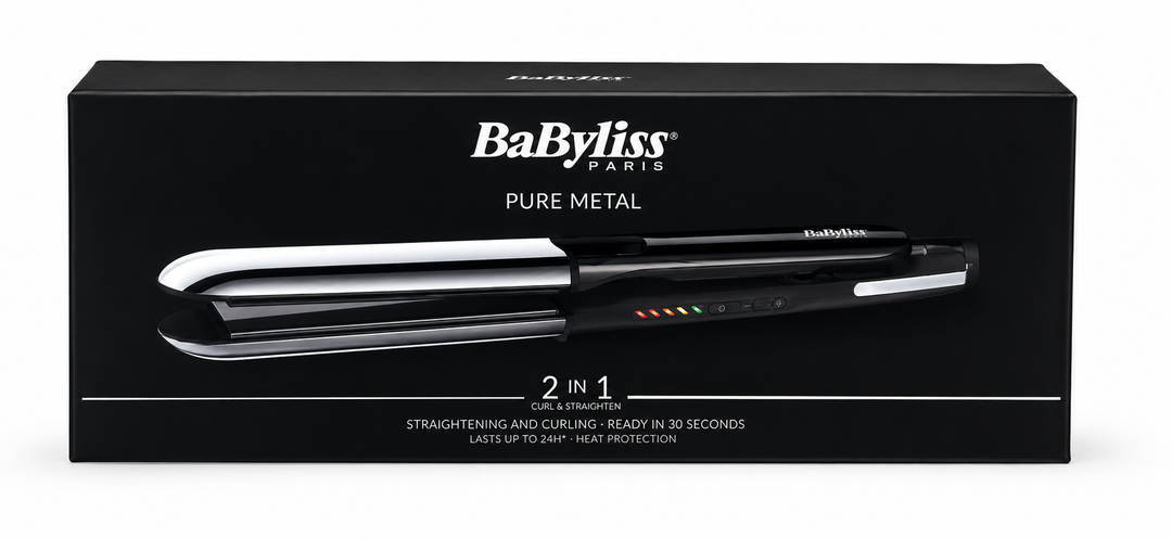 BaByliss Paris Pure Metal 2 en 1 – Lisseur &amp; Boucleur Professionnel (ST480E