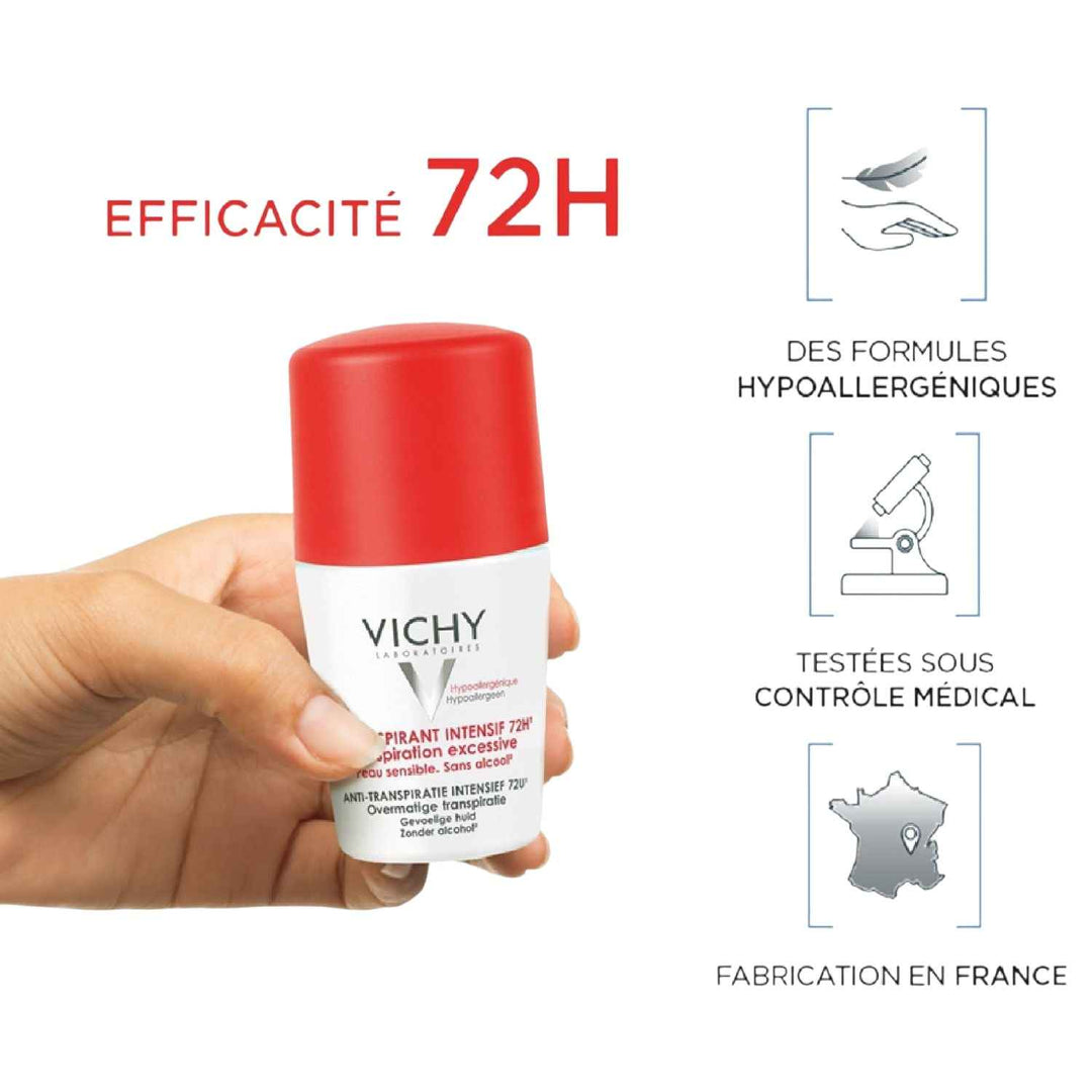 Vichy Détranspirant Intensif 72h – Peaux Sensibles – Sans Alcool – 50 ml