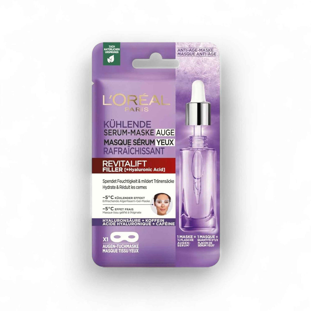 L’Oréal Paris Revitalift Filler Masque Yeux au Sérum – Acide Hyaluronique & Caféine – Effet Froid -5°C