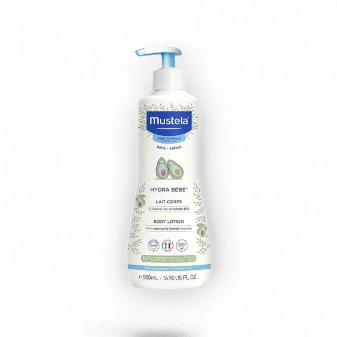 Mustela Hydra Bébé Lait Corps – Lait Hydratant Peau Normale – Avocat BIO – 500 ml.