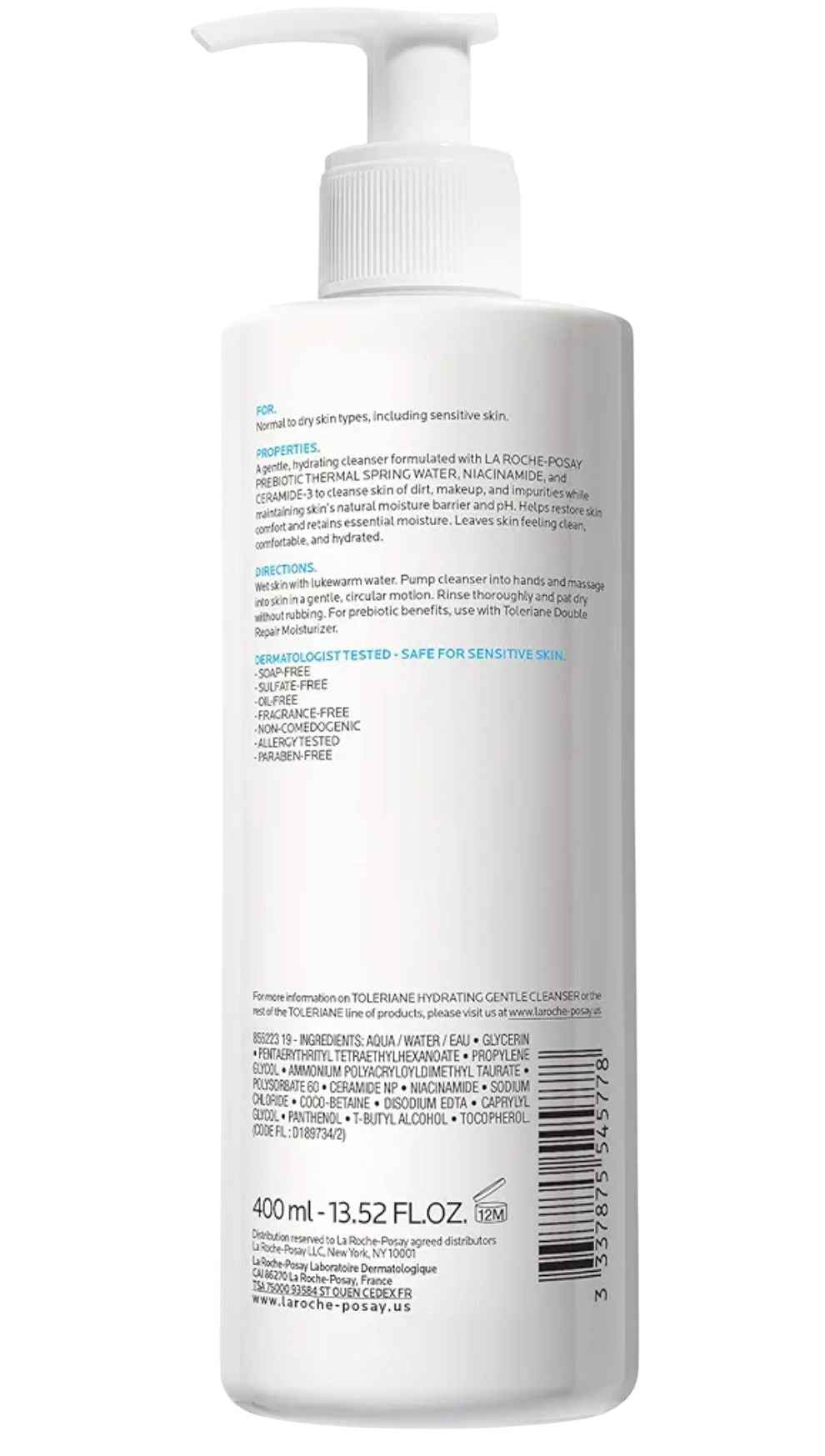 La Roche-Posay Toleriane Soin Lavant – Peaux Sensibles et Sèches (400 ml)