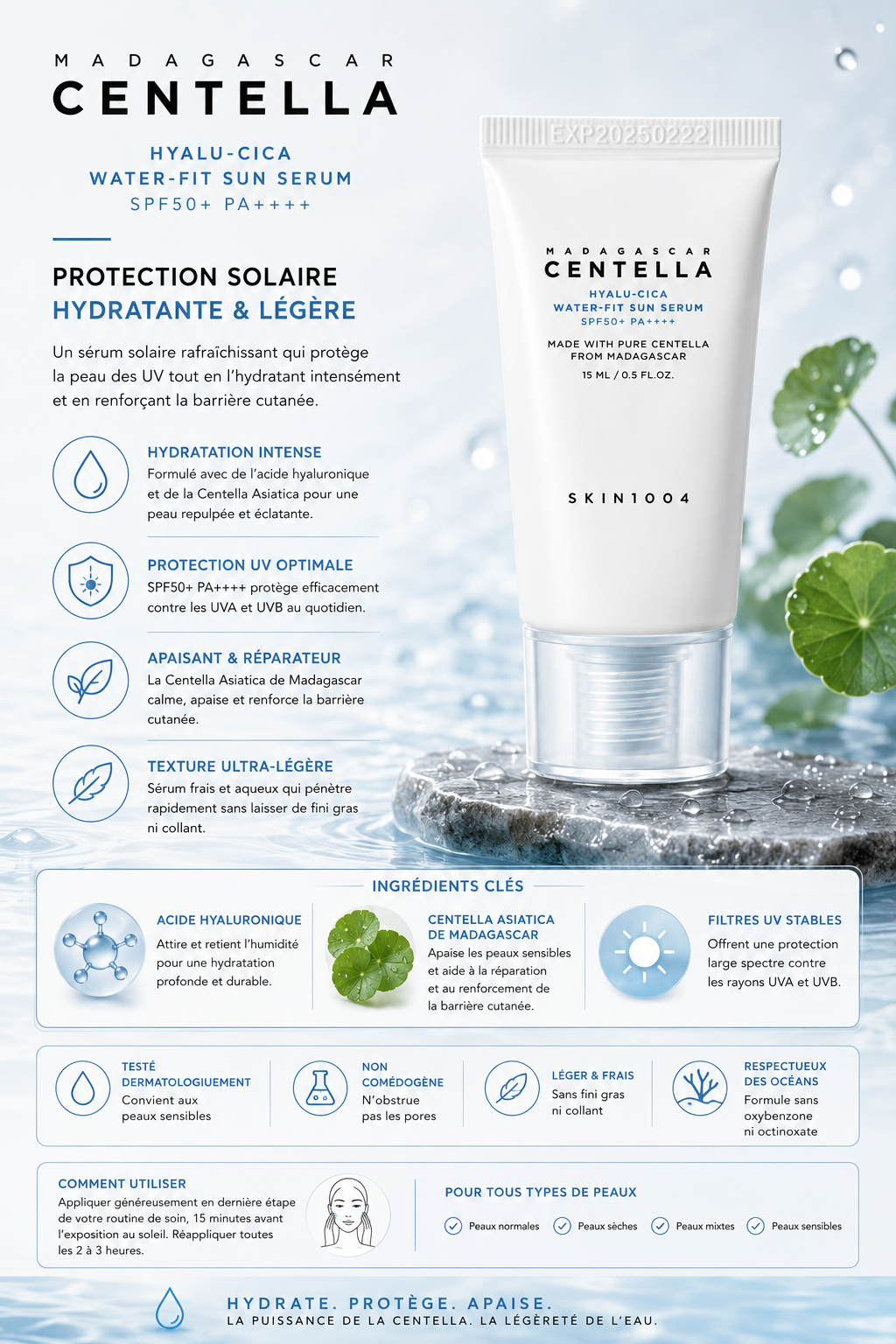 SKIN1004 - Madagascar Centella Hyalu-Cica Water-Fit Sun Serum SPF50+ PA++++ (Mini / Travel Size 15 ml)