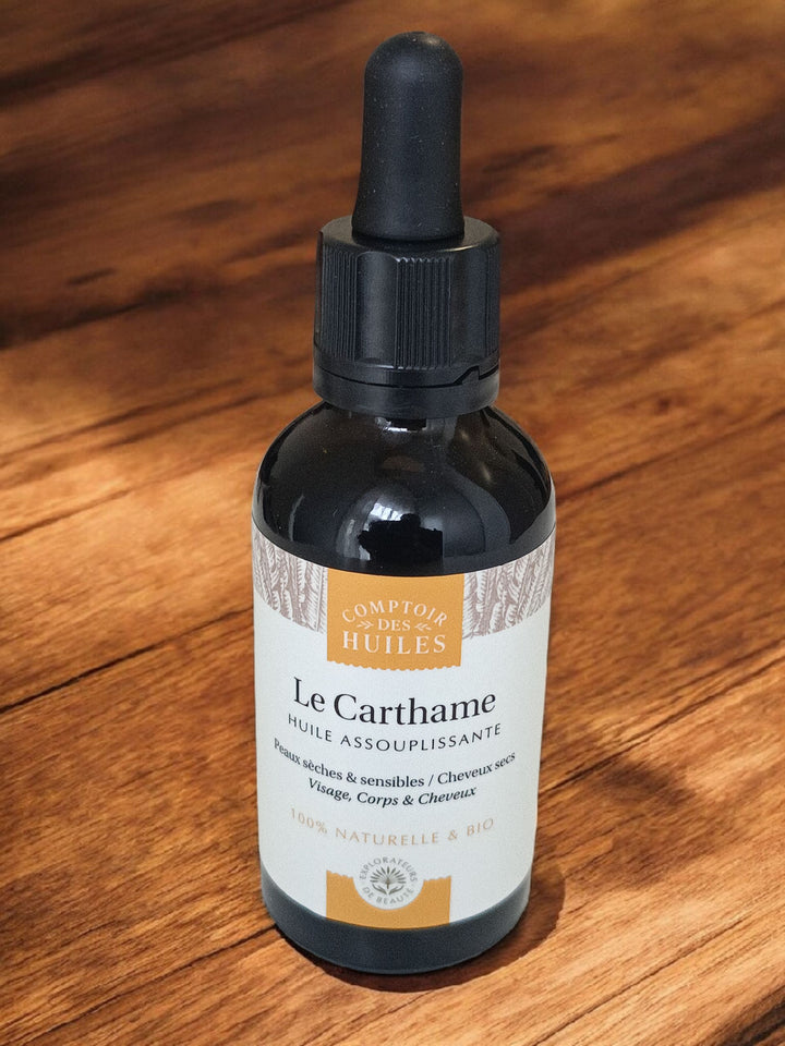 Huile de Carthame Bio – Assouplissante & Apaisante | Visage & Cheveux | 100 % Naturelle et Certifiée Bio