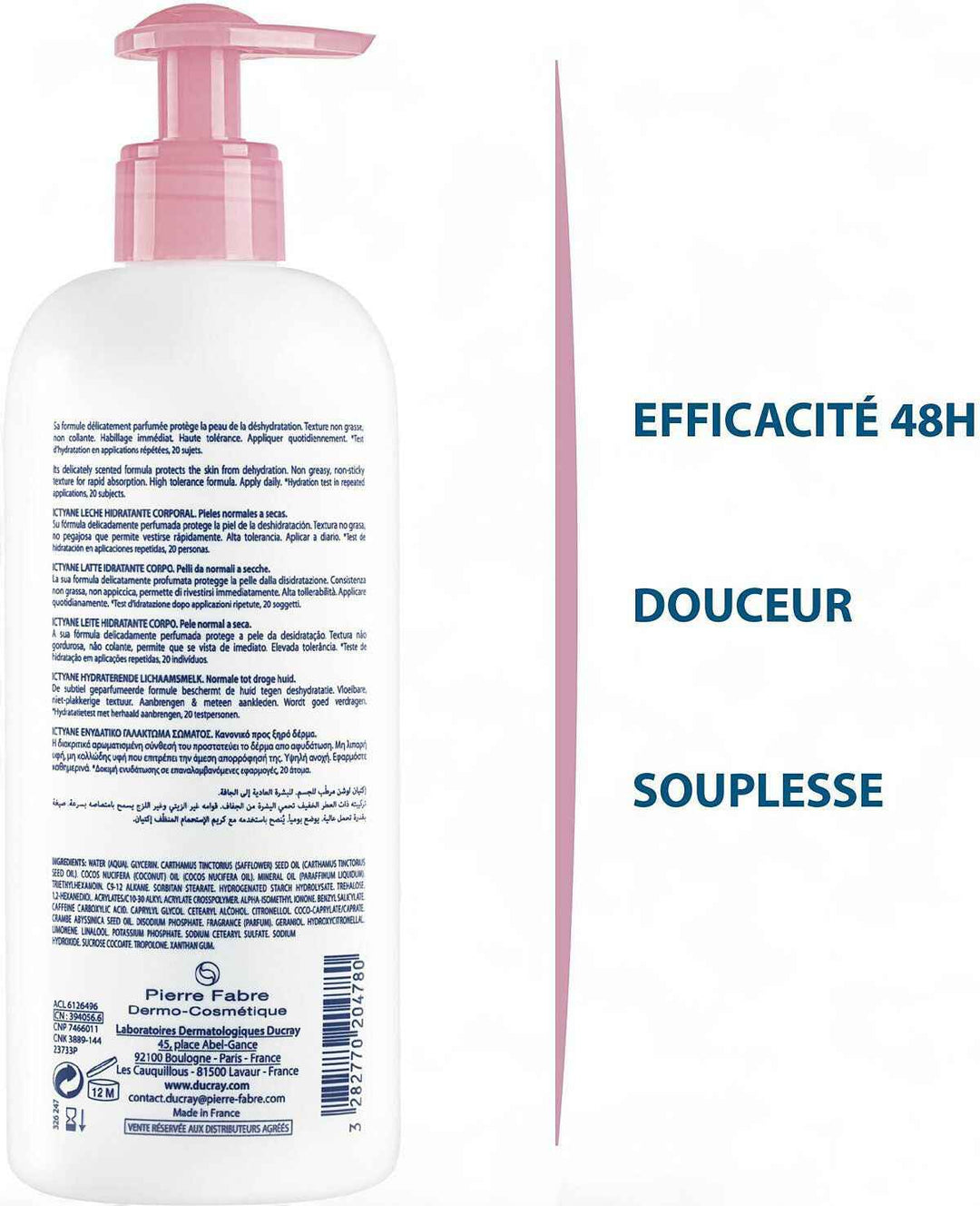 Ducray Ictyane Lait Hydratant Corps – Hydratation 48h – Peaux Normales à Sèches – 400 ml