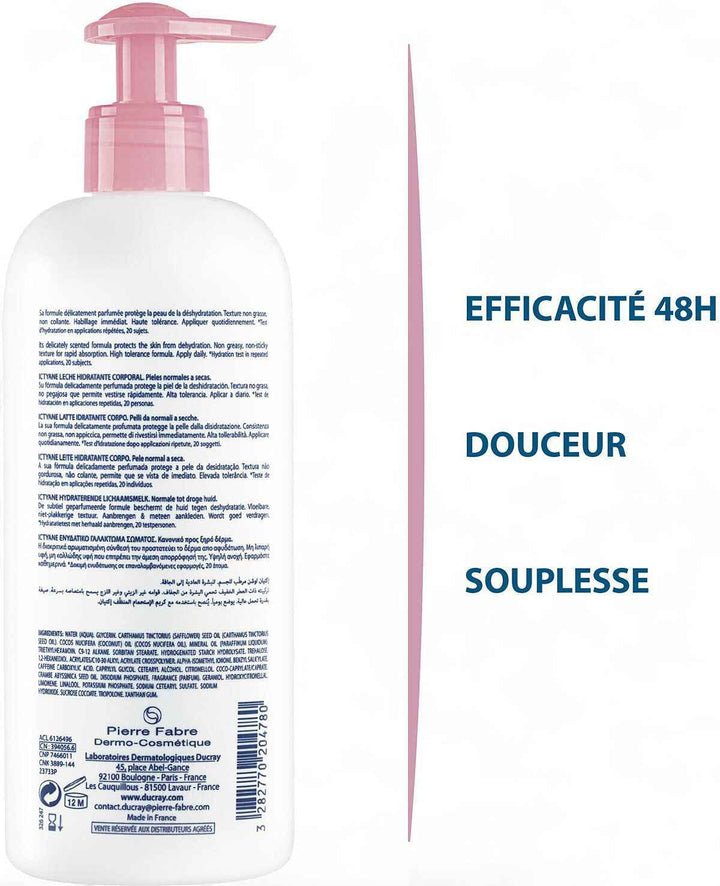 Ducray Ictyane Lait Hydratant Corps – Hydratation 48h – Peaux Normales à Sèches – 400 ml