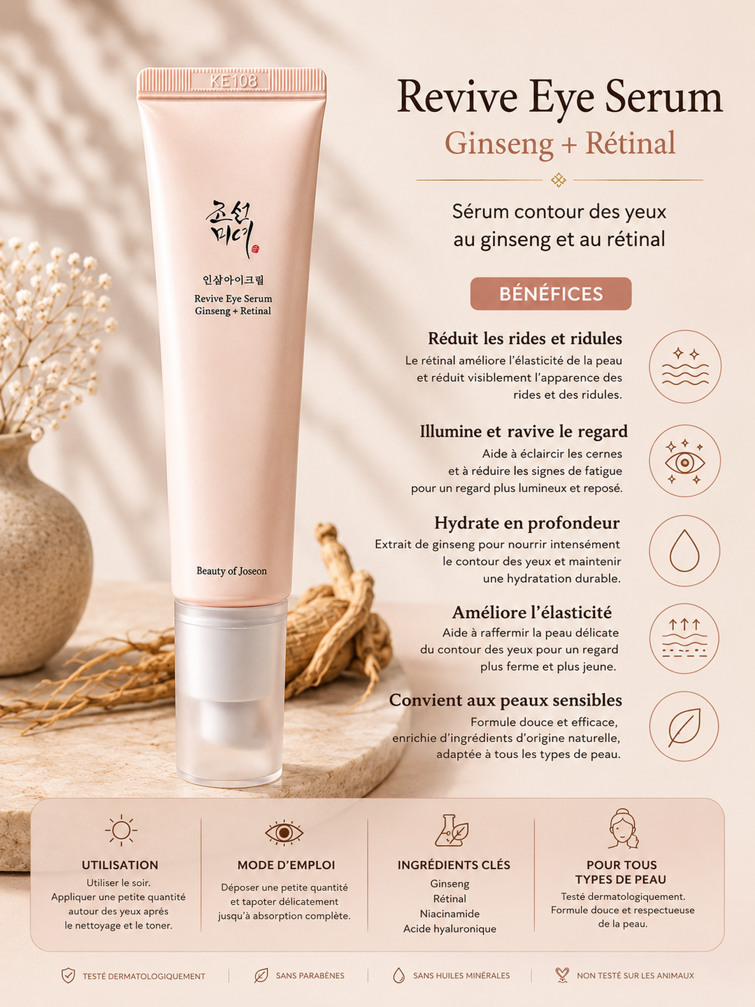Beauty of Joseon – Sérum Contour des Yeux Revitalisant au Ginseng &amp; Rétinal – 30 ml