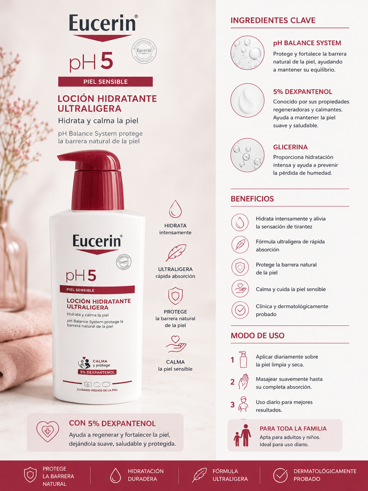 Eucerin pH5 – Lotion Hydratante Ultralégère Peau Sensible – 400 ml
