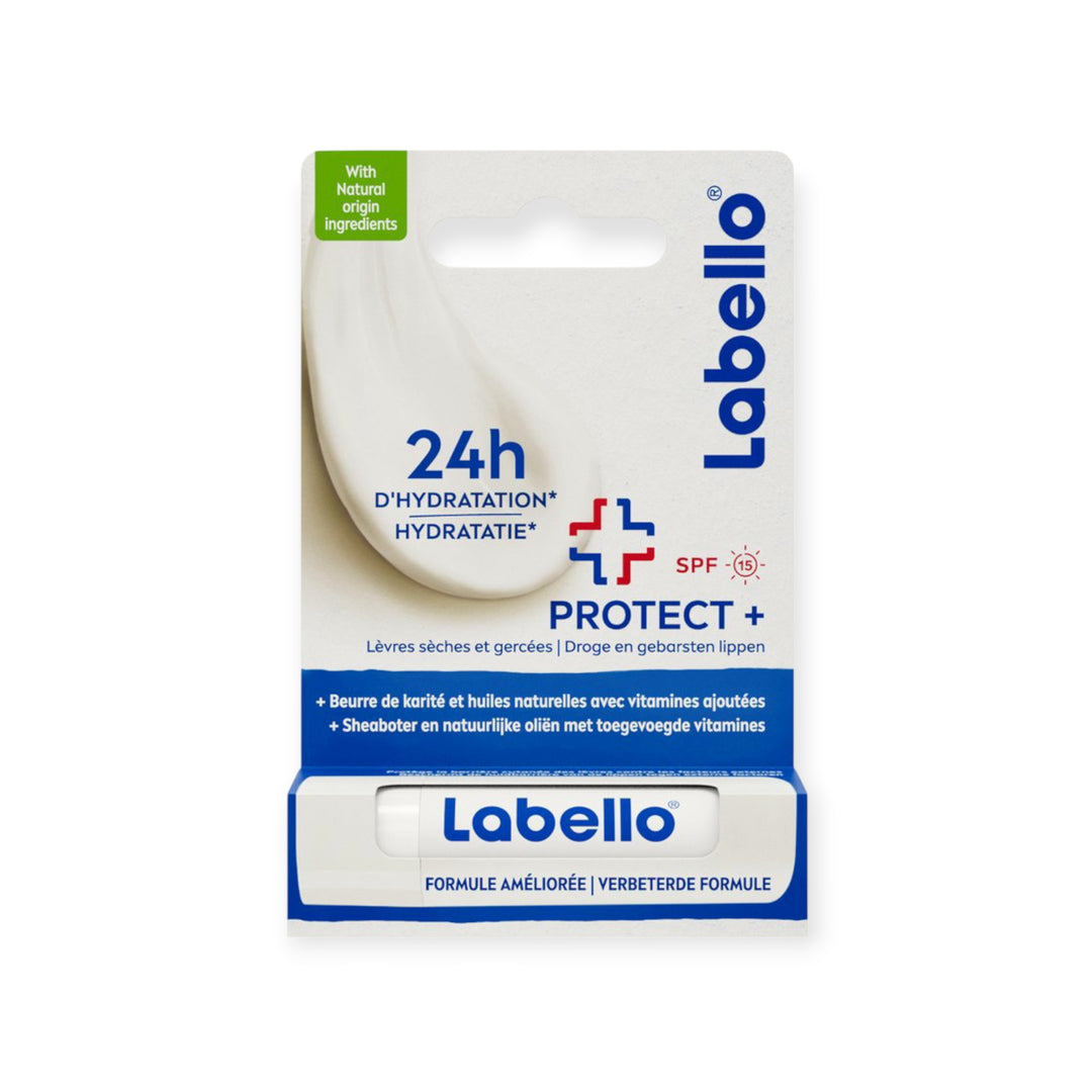 💋 Labello Protect+ – Baume à Lèvres Hydratation 24h SPF 15 (4,8 g)