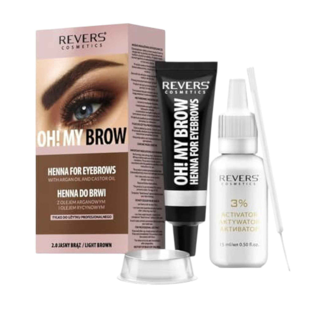 Kit de Coloration Sourcils Revers Oh! My Brow – Teinture Henna Professionnelle à l'Huile d'Argan et de Ricin – Marron Clair (Light Brown 2.0)