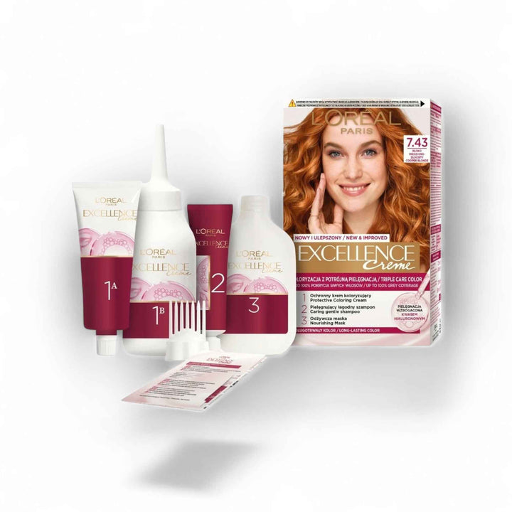 L’Oréal Paris Excellence Crème – 7.43 Blond Cuivré Doré | Coloration Permanente Triple Soin